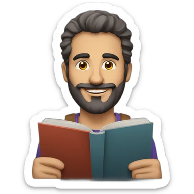 Armenian men reading book and looking at camera and smiling  sticker