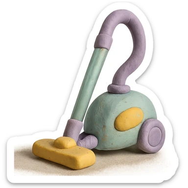 close-up of a vacuum cleaner in claymation style with pastel colors, visible fingerprints, detailed texture sticker