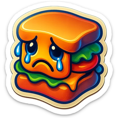 Make the slumped sandwich brighter with vibrant colors, simplify to fewer layers, keep the tears and sad face. sticker