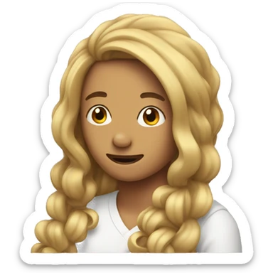 Shyly tucking in hair sticker