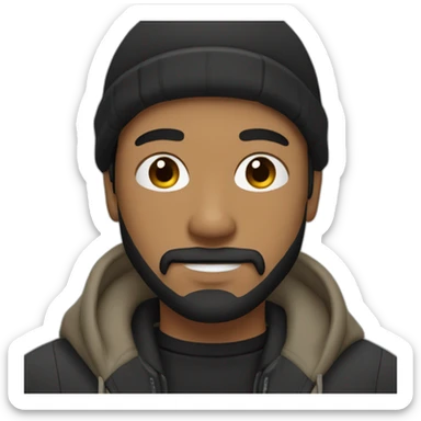 guy black hoodie light brown skin fishing beanie and mustache and beard black hair sticker