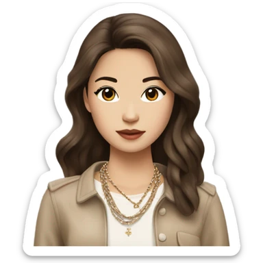 Realistic brown hair Chanel Asian Girl with Birkin bag and Chanel necklace sticker