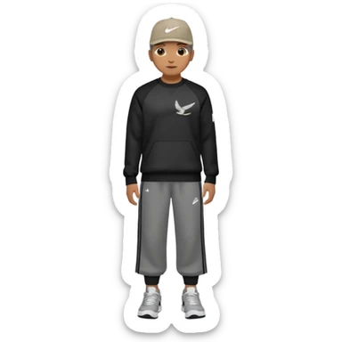 Crea Un Emoji Con Cuerpo Completo Que Sea Hombre Con Corte Alucin Y Una Gorra De Nike, Unos Zapatos Campus Adidas, Suéter Negro De LA,  Un Pantalón Con Palomas Estilo Bellaco O Ancho sticker