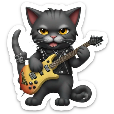 Heavy metal cat with a Metallica shirt putting up the devil horns sticker