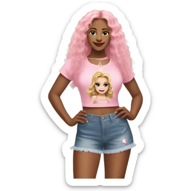 Glinda wearing a pink Shakira lace up croc top and short jeans  sticker