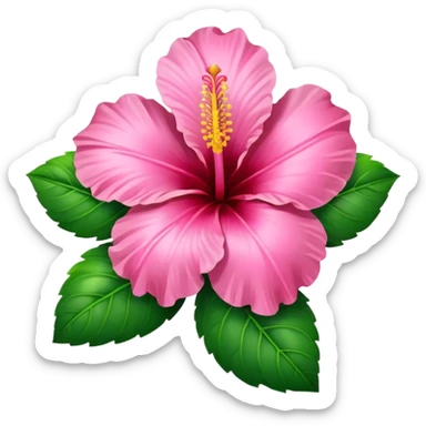 Pink Hibiscus heart with green leaves sticker