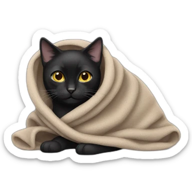 Black cat wrapped in a blanket sticker