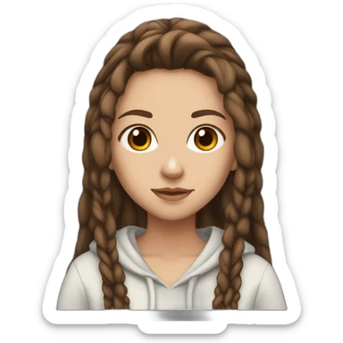 white girl with long brown dreadlocks, brown eyes, and a black hoodie sticker
