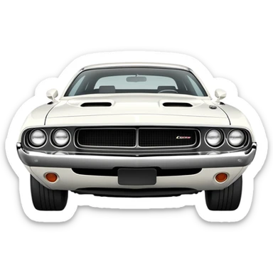 Pristine white 1971 Dodge Challenger with perfect structure, accurate three-quarter 30-degree view showing detailed headlights and grille, classic muscle car silhouette, completely white, iOS emoji style sticker