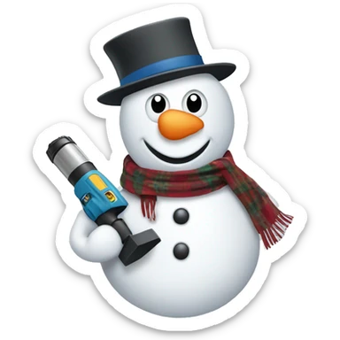 snowman with hat and scarf holding a drill sticker