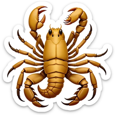 Cinematic Comical Emperor Scorpion Portrait Emoji, Head tilted dramatically with an exaggeratedly amused expression, featuring a striking, glossy exoskeleton with boldly defined pincers and wide, expressive eyes filled with playful disbelief, Simplified yet hilariously expressive features, highly detailed, glowing with a slightly sassy glow, high shine, dramatic yet playful, stylized with an air of cheeky desert mischief, soft glowing outline, capturing the essence of a spirited and over-the-top scorpion that feels like it could snap its pincers into internet fame instantly! sticker