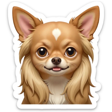 Cinematic Meme-Worthy Grumpy Long Haired Fawn Chihuahua Portrait Emoji, Head held high but eyes filled with dramatic disappointment, smooth long fawn hair cascading elegantly, deeply furrowed brow forming an unmistakable scowl, floppy ears slightly angled back in disapproval, piercing dark eyes glaring with pure exasperation, Simplified yet hilariously over-exaggerated features, highly detailed, glowing with an aura of supreme annoyance, high shine, exhausted yet judgmental, stylized with an almost regal pettiness, bright but brooding, soft glowing outline, capturing the essence of a companion that has seen it all and is thoroughly unimpressed, so meme-worthy it feels like it could instantly become the next viral sensation of grumpiness! sticker