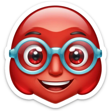A single crystal gemstone character wearing glasses, chunky and irregular with faceted very sharp sides, [red], big glossy eyes behind the glasses and a wide happy smile, , high detail, soft lighting, centered on a plain dark background sticker