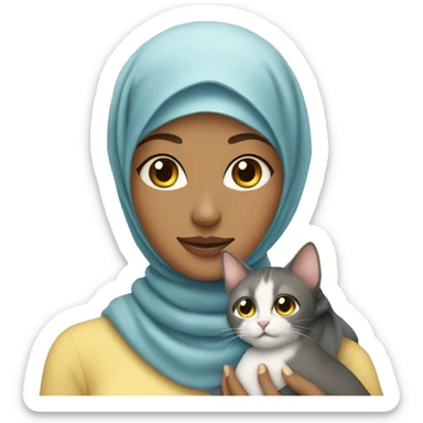pretty woman with hijab holding a cat sticker