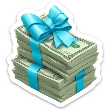 stack of money with light blue bow sticker