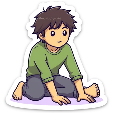 Asian male shaggy hair crawling on hands and knees sticker