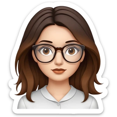 Lights skin Woman with dark roots brown long balayaged lengths and squared thin glasses sticker