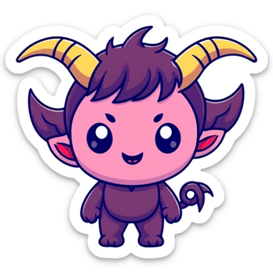 chibi anime-style demon with big eyes, small horns, and playful expression sticker