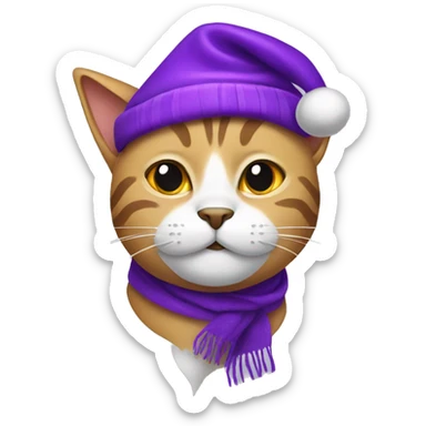 Cat with purple Santa hat and scarf sticker