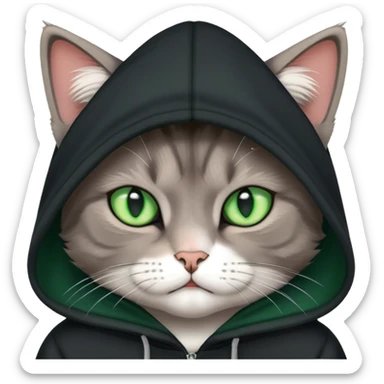 annoyed cat wearing a black hoodie sticker