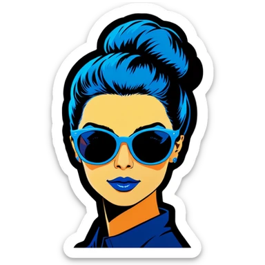 Pop art women with blue hear with sunglasses  sticker