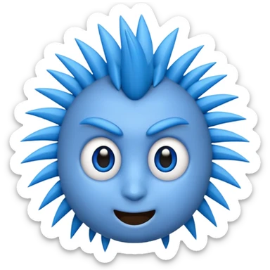 blue emoji face with sharp quill hair spikes and big white eyes, 3D emoji style, 1:1
 sticker