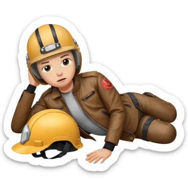 a motorcyclist lying on the ground who has just fallen sticker