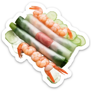 meat, shrimp, vegetables, cucumber rolled in rice paper sticker