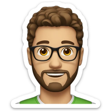 male, short brown beard, glasses, brown hair and larger nose, 26 years old sticker