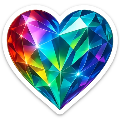 heart with a prismatic crystal effect, digital illustration, no background sticker