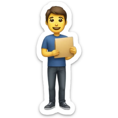 a guy holding M letter sticker