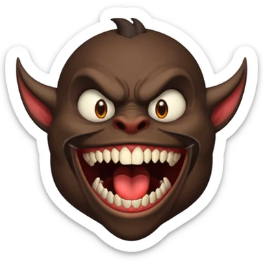 A demon with a really big mouth, sideways looking up with mouth wide a big sharp teeth  sticker