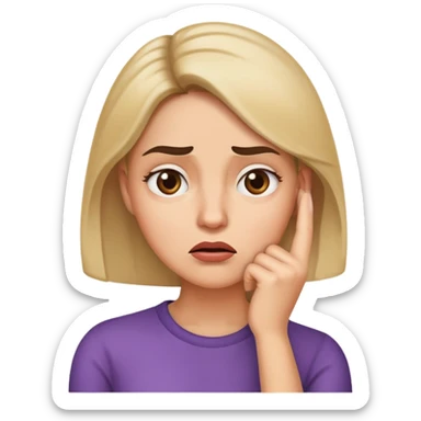 Woman with a baffled expression, raised eyebrow, and hand on chin sticker