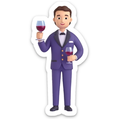 upper body of a person wearing a sommelier uniform holding a wine glass, bright and professional feeling sticker