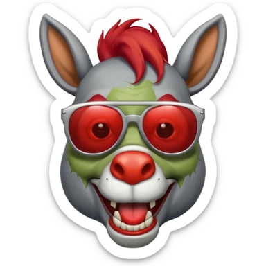 Zombie donkey with sun glasses and red hair and joker nose hungry  sticker