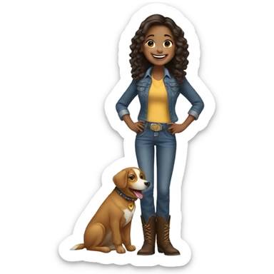 smiling girl with dog in bootcut jeans with cowboy boots  sticker