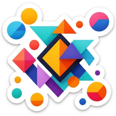 framed digital artwork with abstract vector shapes inside sticker