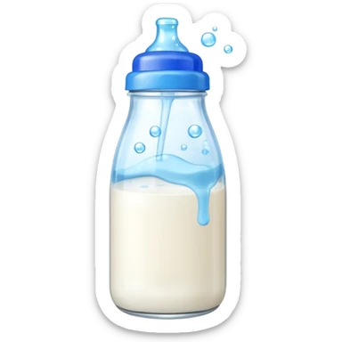 baby Milk bottle with blue cap and bubbles sticker