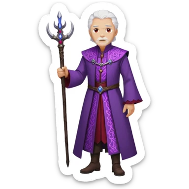 a white haired old man with purple eyes standing, full body, in Targaryen themed clothes, clothes are black and red themed sticker