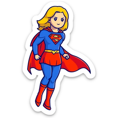 Supergirl superhero full body, blue suit with red cape and S emblem sticker