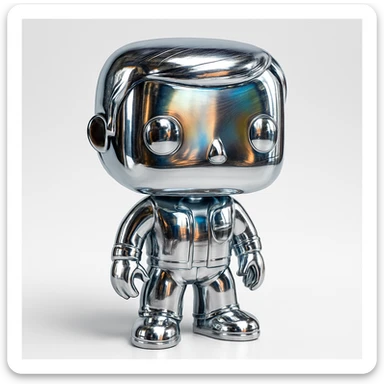 a group of colorful Funko Pop style figures together, shiny chrome finish, vibrant and playful, each figure a different bright color sticker