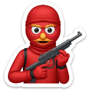 elmo with an gun and an black balaclava sticker