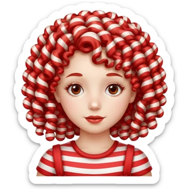 girl with curly hair made out of peppermint candy sticker