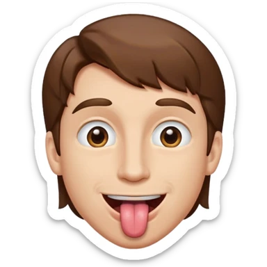 un homme de face qui tire la langue et a les yeux vers le ciel, cheveux bruns sticker