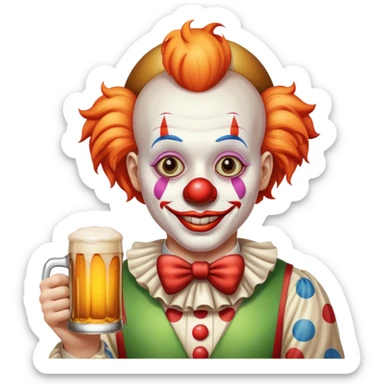 clown holding a beer sticker