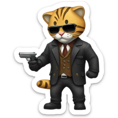 A big cat gangster robbing a bank /scene sticker