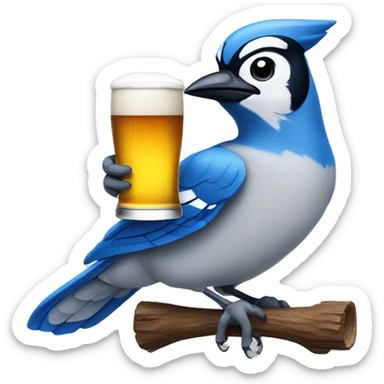 blue jay holding a beer sticker
