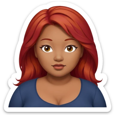 Plus size red hair brown face small eyes long hair Asian eyes sticker