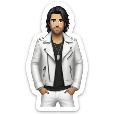 Punk male with white leather jacket with dark hair sticker