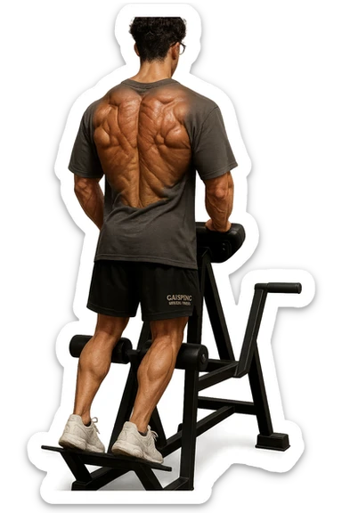 lascia questo ragazzo identico ma fallo in piedi di spalle con fasci muscolari della schiena contratti, iperealistico 4k sticker